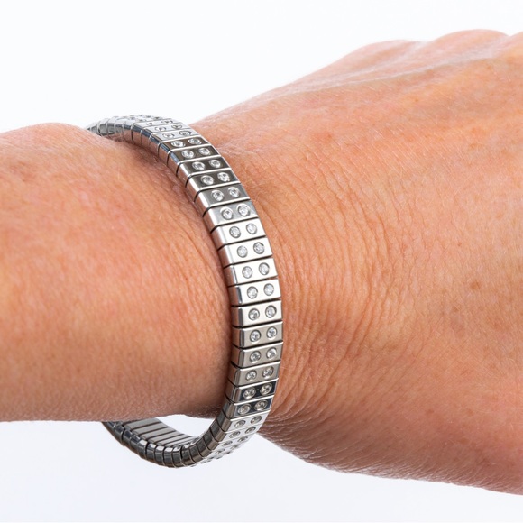 Spiedel 2 row expansion bangle minimalist stainless steel with Diamonique CZs - Picture 5 of 16